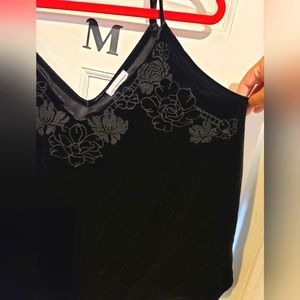 Black Velvet Embroidered V-Neck Camisole Top- NEW